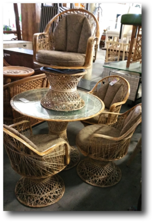 Round Wicker Bamboo Table and 4 Chairs